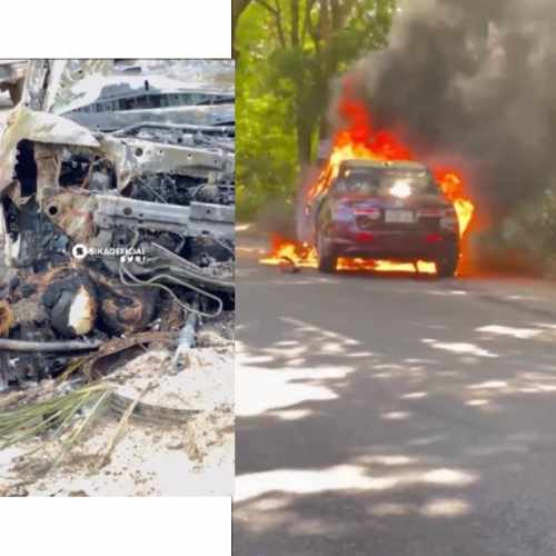 Tragic accident sets dispatch rider on fire on the Haatso-Atomic stretch after a car collided with him